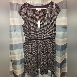NWT XL Elle Dress, Black White & Gray, Spandex Stretch, Fit & Flare, Babydoll